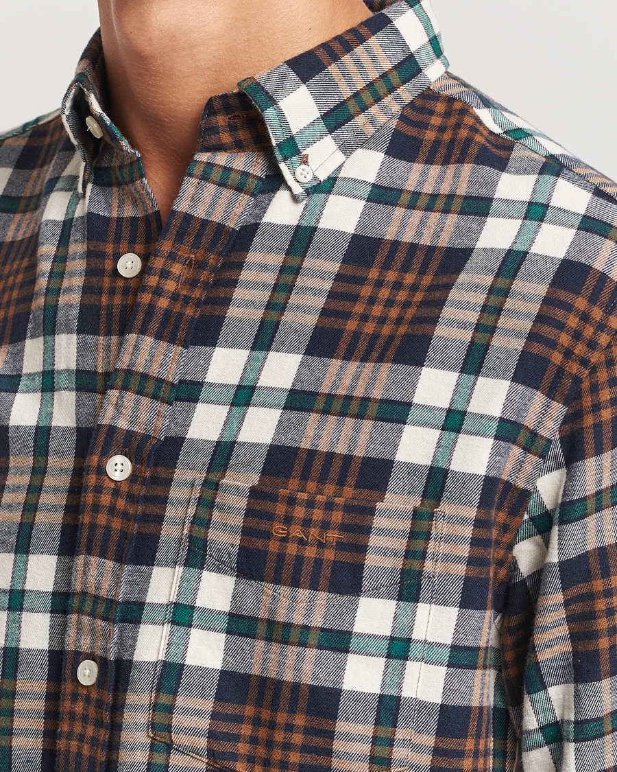 Herre | Skjorter | Gant | Regular Flannel Plaid Shirt Cacao Brown