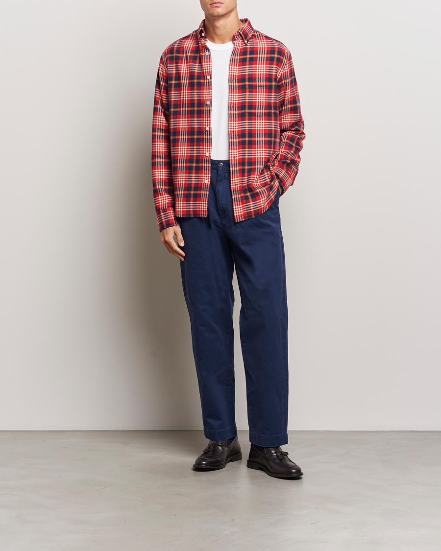 Herre | Skjorter | Gant | Regular Flannel Plaid Shirt Ruby Red