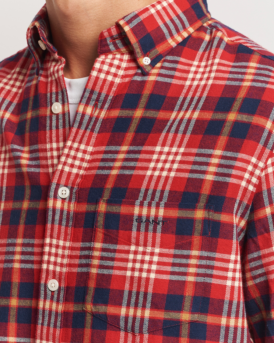 Herre | Skjorter | Gant | Regular Flannel Plaid Shirt Ruby Red