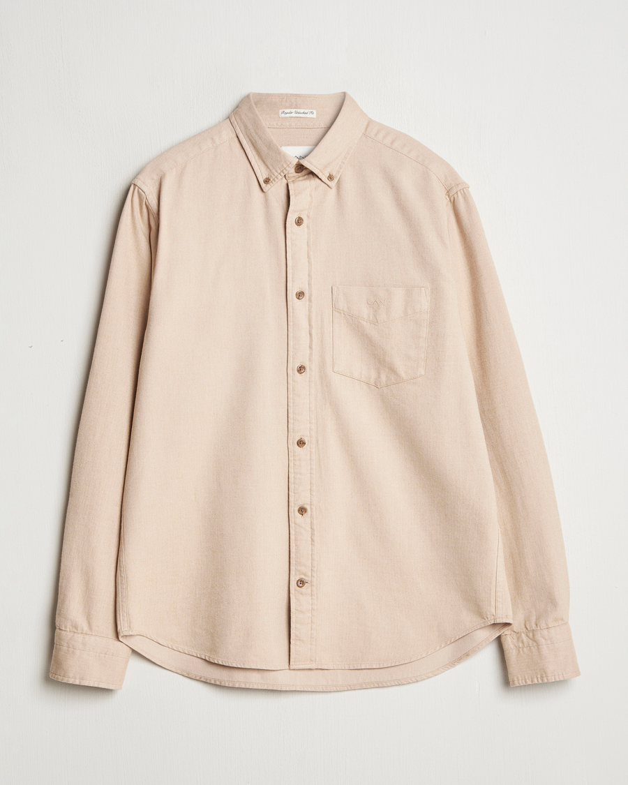 Herre | Skjorter | Gant | Regular Herringbone Flannel Shirt Caramel Beige