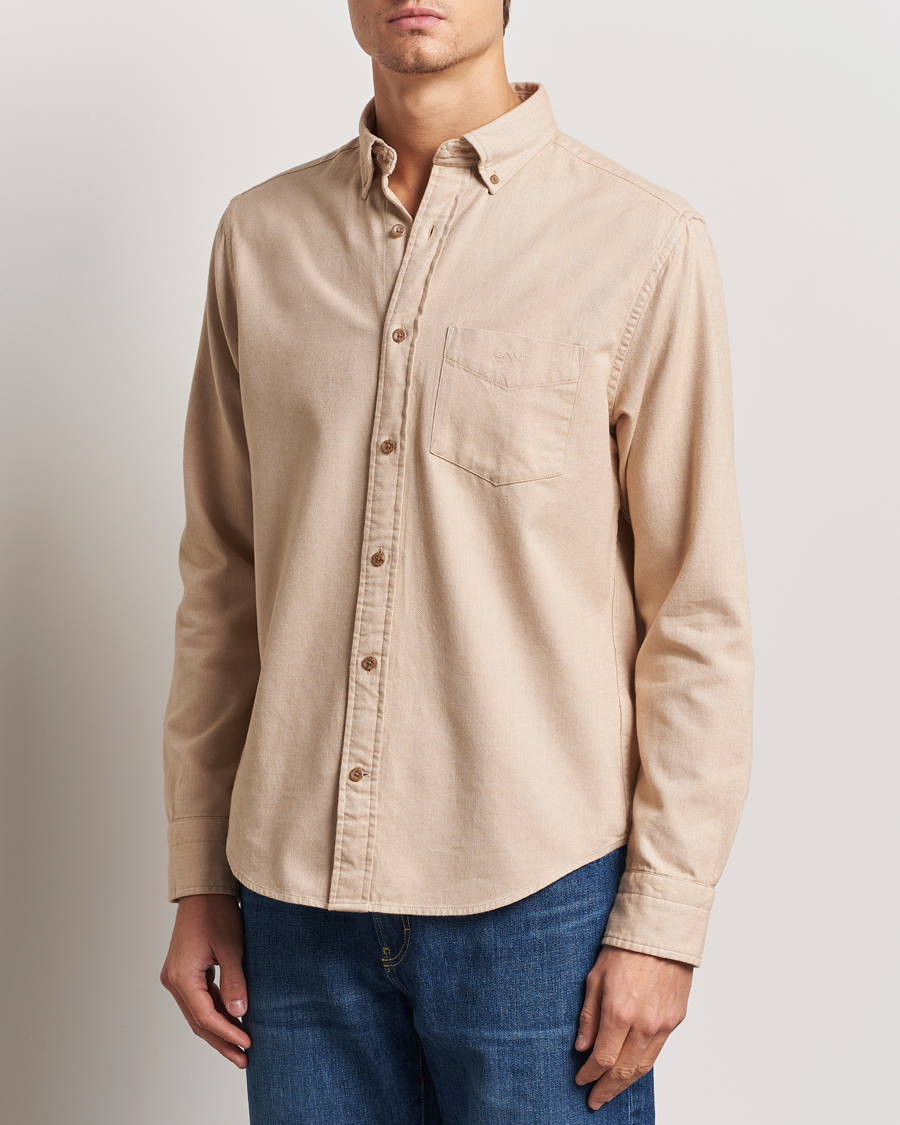 Herre | Skjorter | Gant | Regular Herringbone Flannel Shirt Caramel Beige