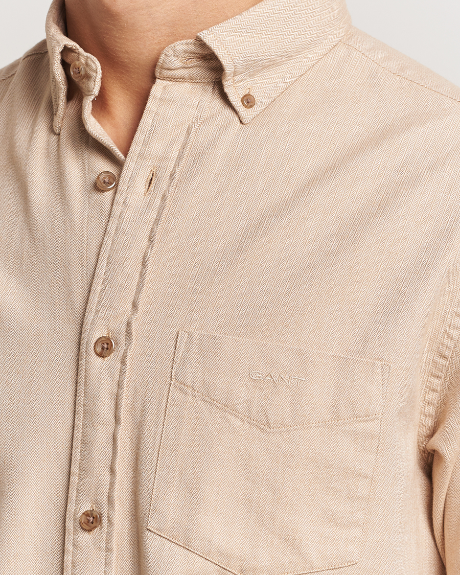 Herre | Skjorter | Gant | Regular Herringbone Flannel Shirt Caramel Beige