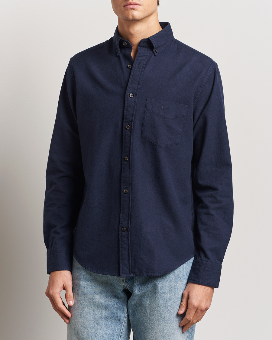Herre | Skjorter | GANT | Regular Herringbone Flannel Shirt Evening Blue