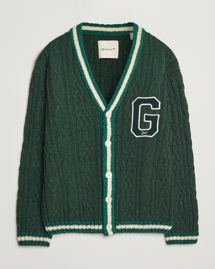 Herre | Trøjer | GANT | Seasonal G Cable V-neck Cardigan Tartan Green