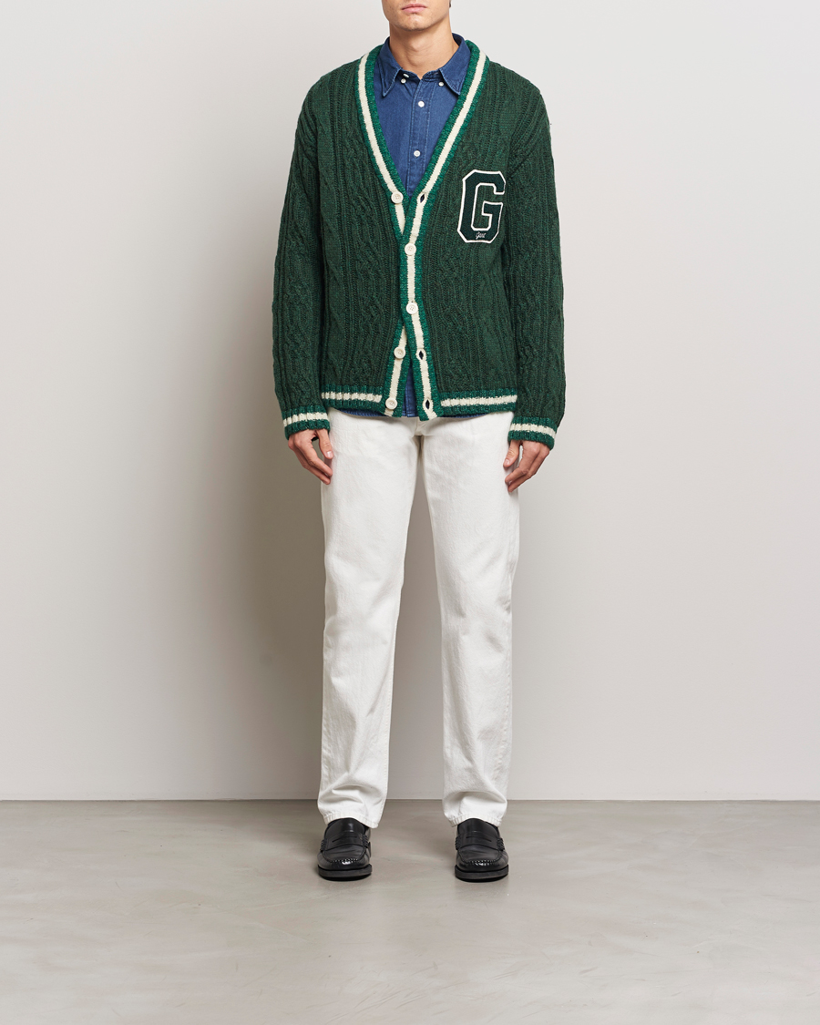 Herre | Trøjer | GANT | Seasonal G Cable V-neck Cardigan Tartan Green