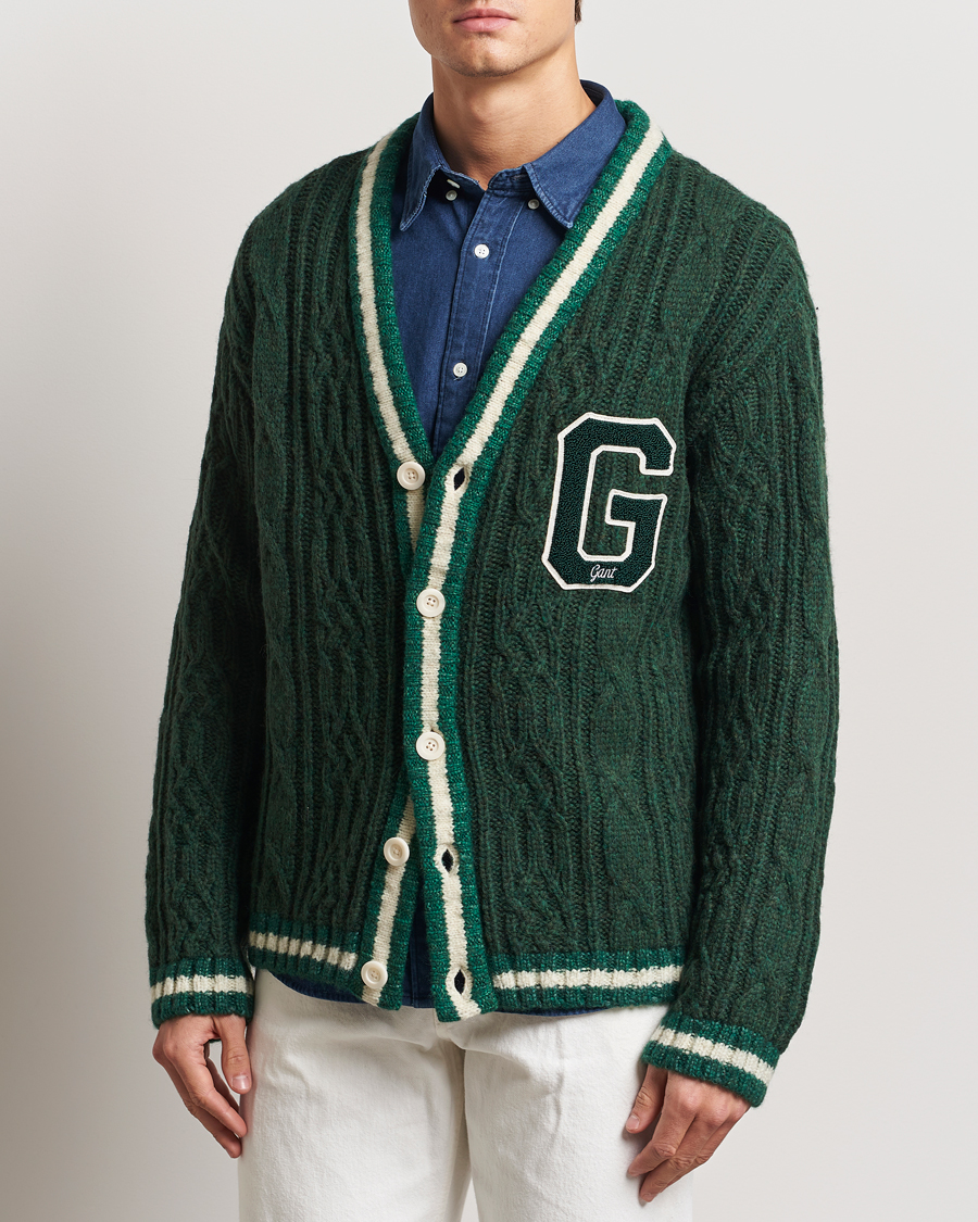 Herre | Trøjer | GANT | Seasonal G Cable V-neck Cardigan Tartan Green