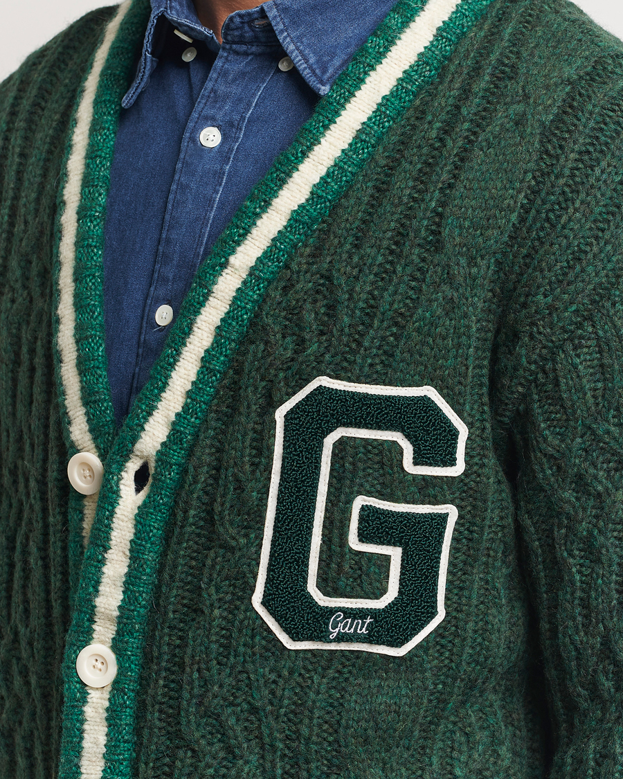 Herre | Trøjer | GANT | Seasonal G Cable V-neck Cardigan Tartan Green