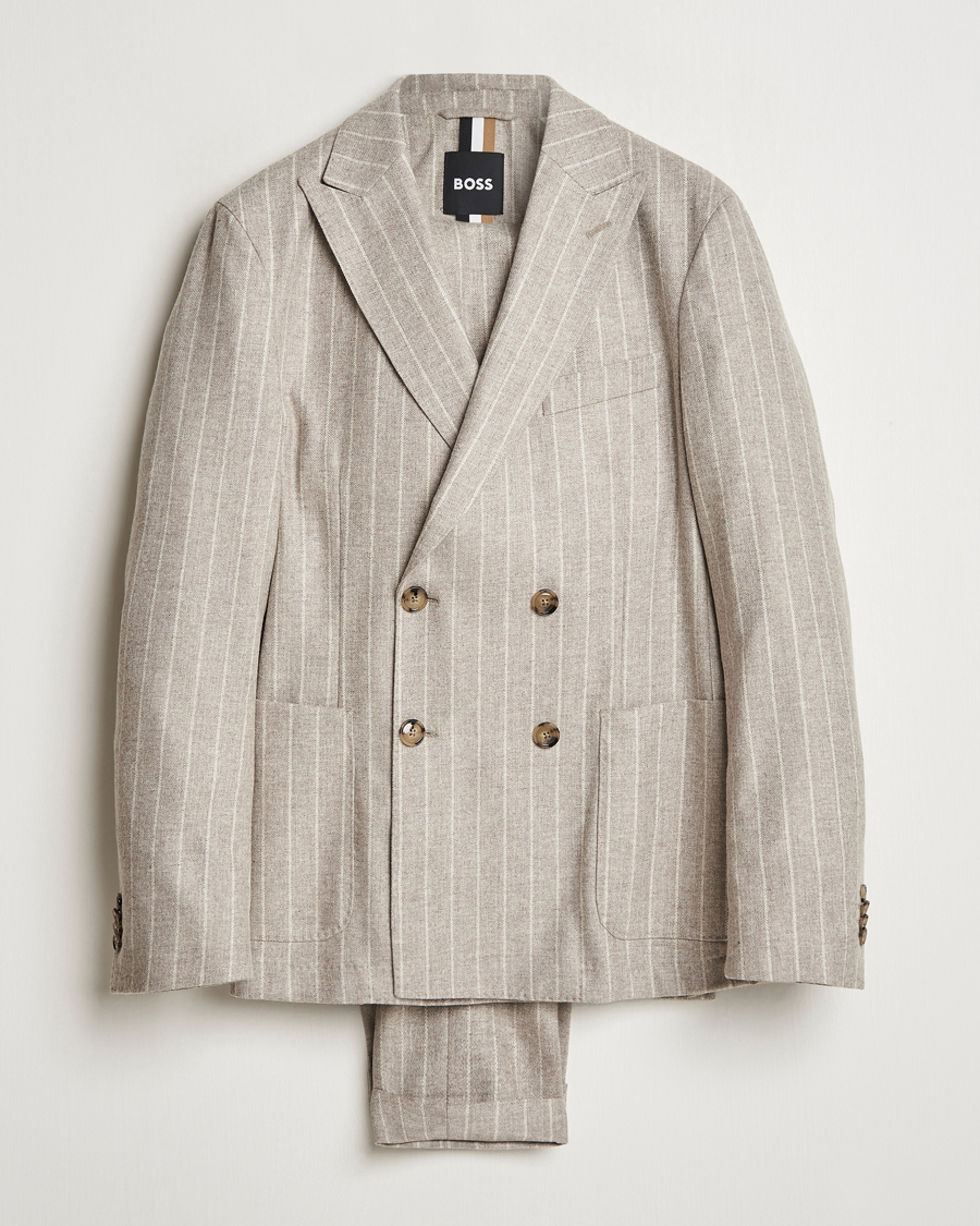 Herre | BOSS BLACK Hanry Wool Pinstriped Suit Light Beige | BOSS BLACK | Hanry Wool Pinstriped Suit Light Beige