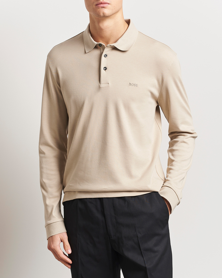 Herre | Trøjer | BOSS BLACK | Pado Mercerized Long Sleeve Polo Light Beige