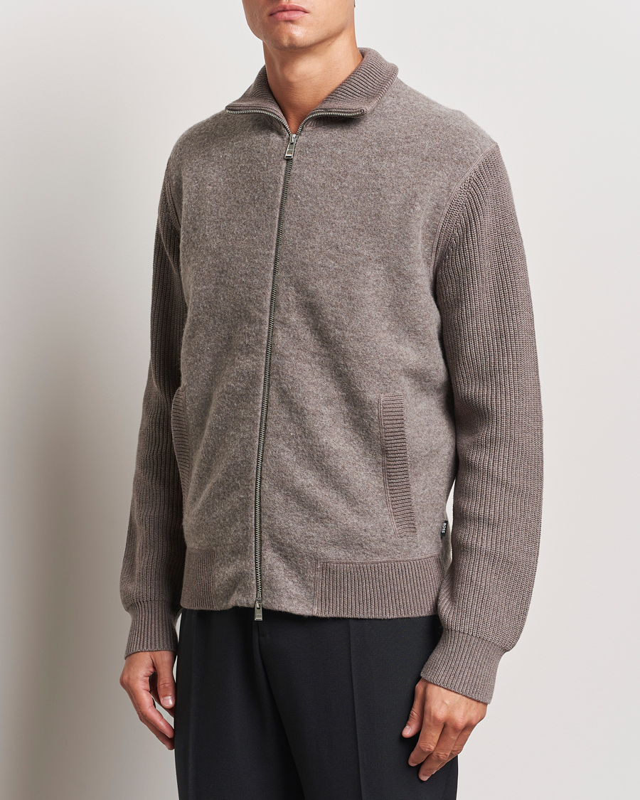 Herre | Trøjer | BOSS BLACK | Emeraviglio Wool/Cotton Full Zip Dark Beige