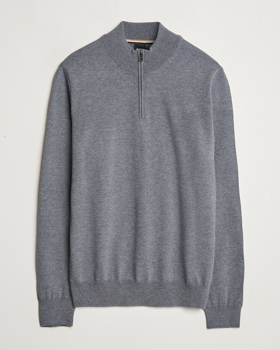 Herre | Trøjer | BOSS BLACK | Ebenji Merino Knitted Half Zip Medium Grey