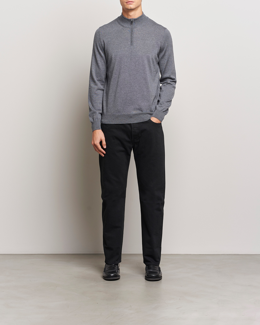 Herre | Trøjer | BOSS BLACK | Ebenji Merino Knitted Half Zip Medium Grey