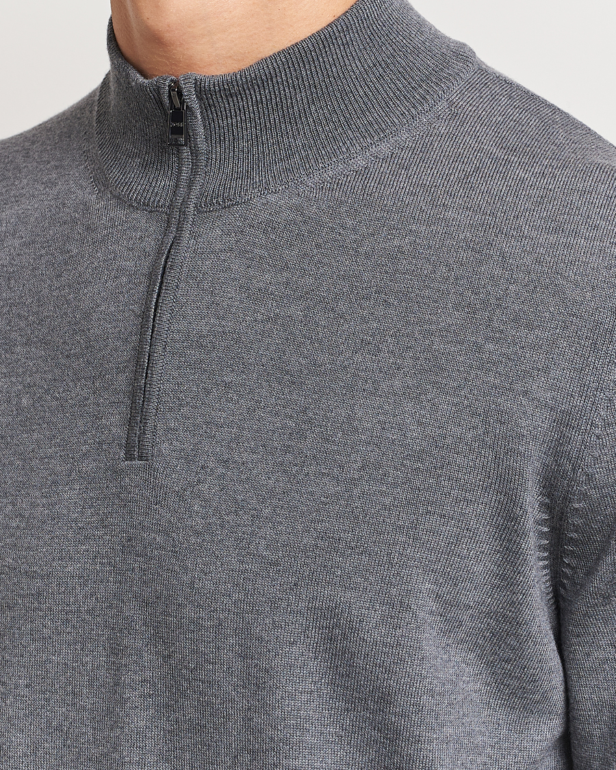 Herre | Trøjer | BOSS BLACK | Ebenji Merino Knitted Half Zip Medium Grey
