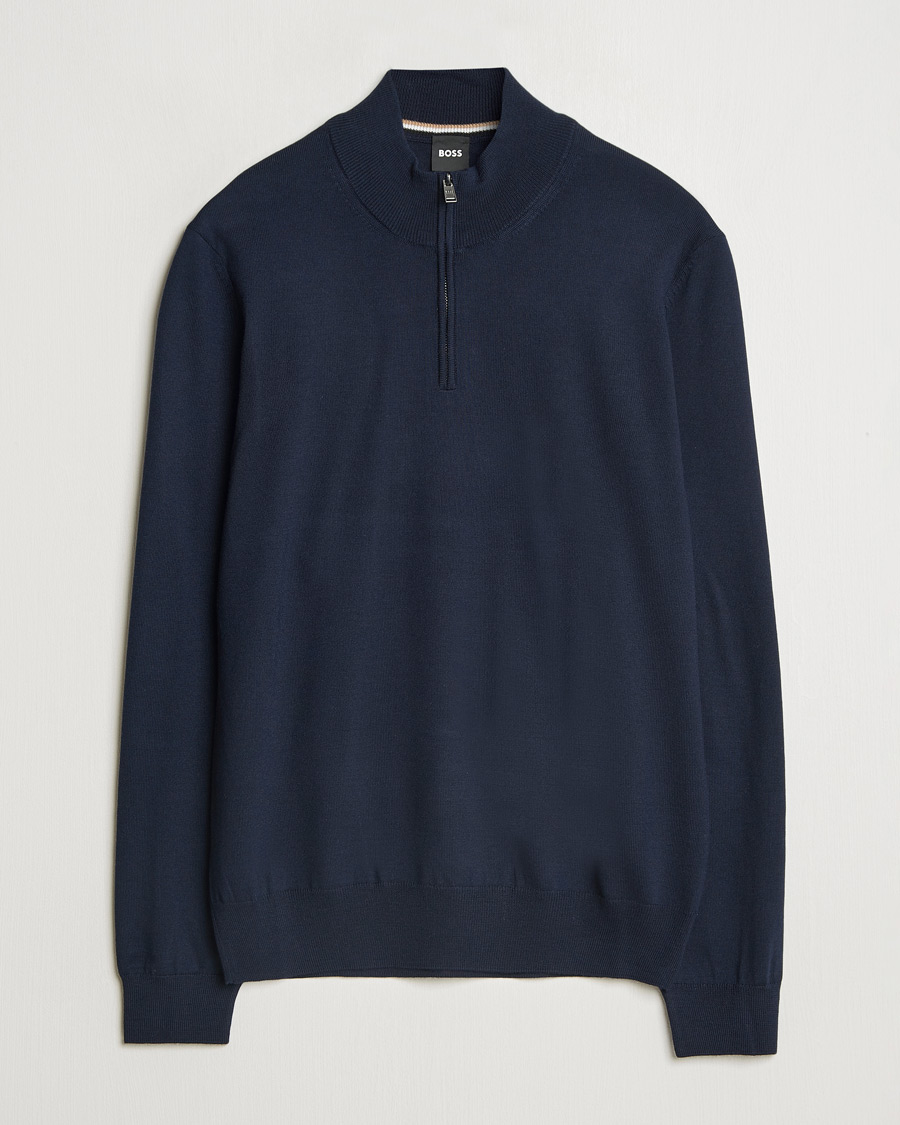 Herre | Trøjer | BOSS BLACK | Ebenji Merino Knitted Half Zip Dark Blue