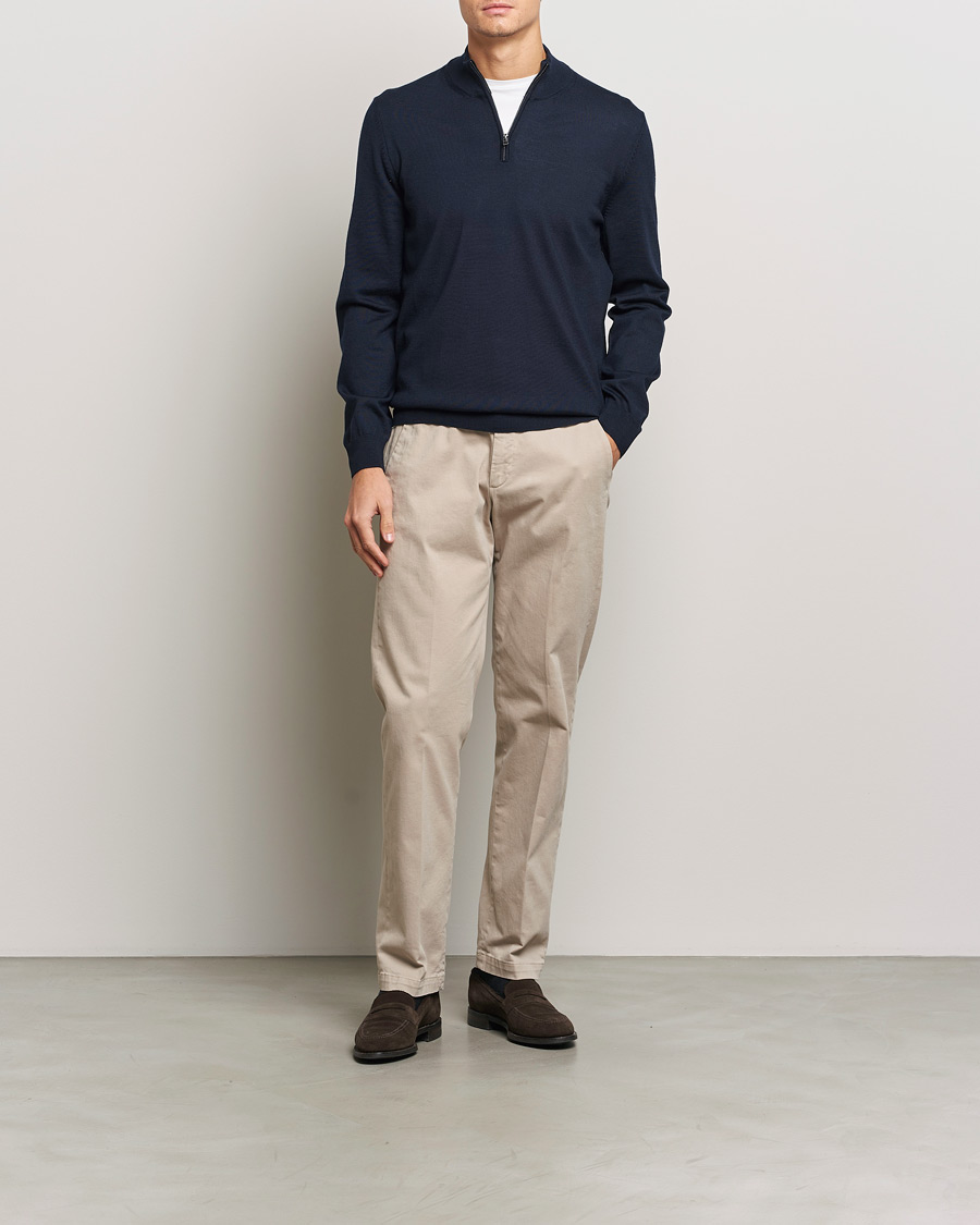 Herre | Trøjer | BOSS BLACK | Ebenji Merino Knitted Half Zip Dark Blue
