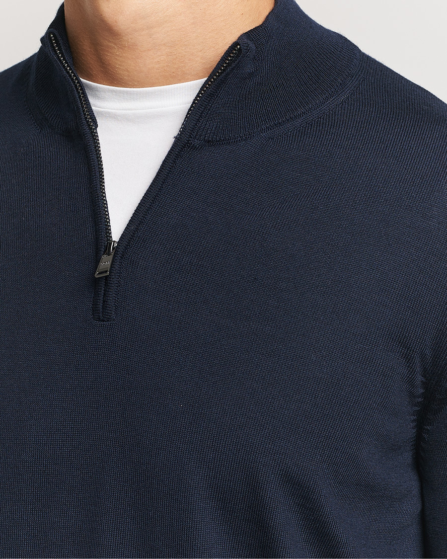 Herre | Trøjer | BOSS BLACK | Ebenji Merino Knitted Half Zip Dark Blue