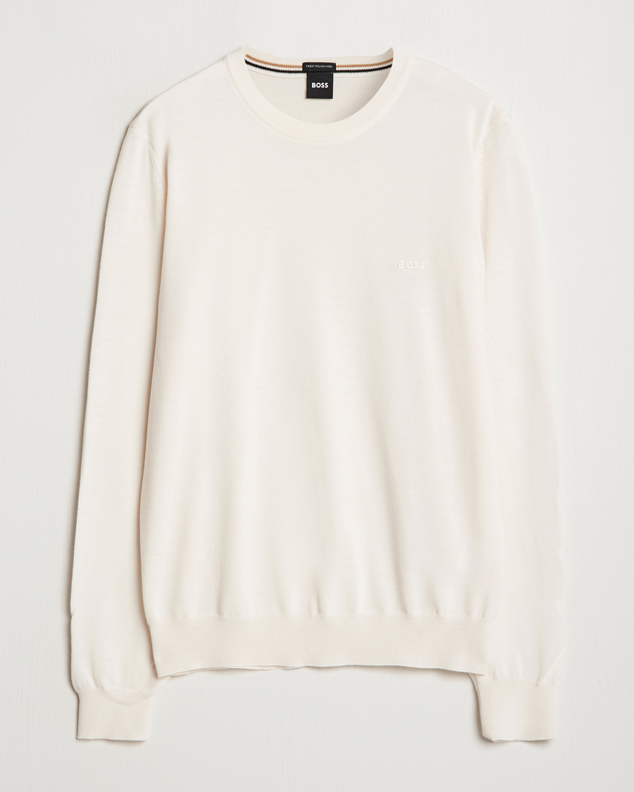 Herre | Trøjer | BOSS BLACK | Botto Merino Knitted Pullover Open White