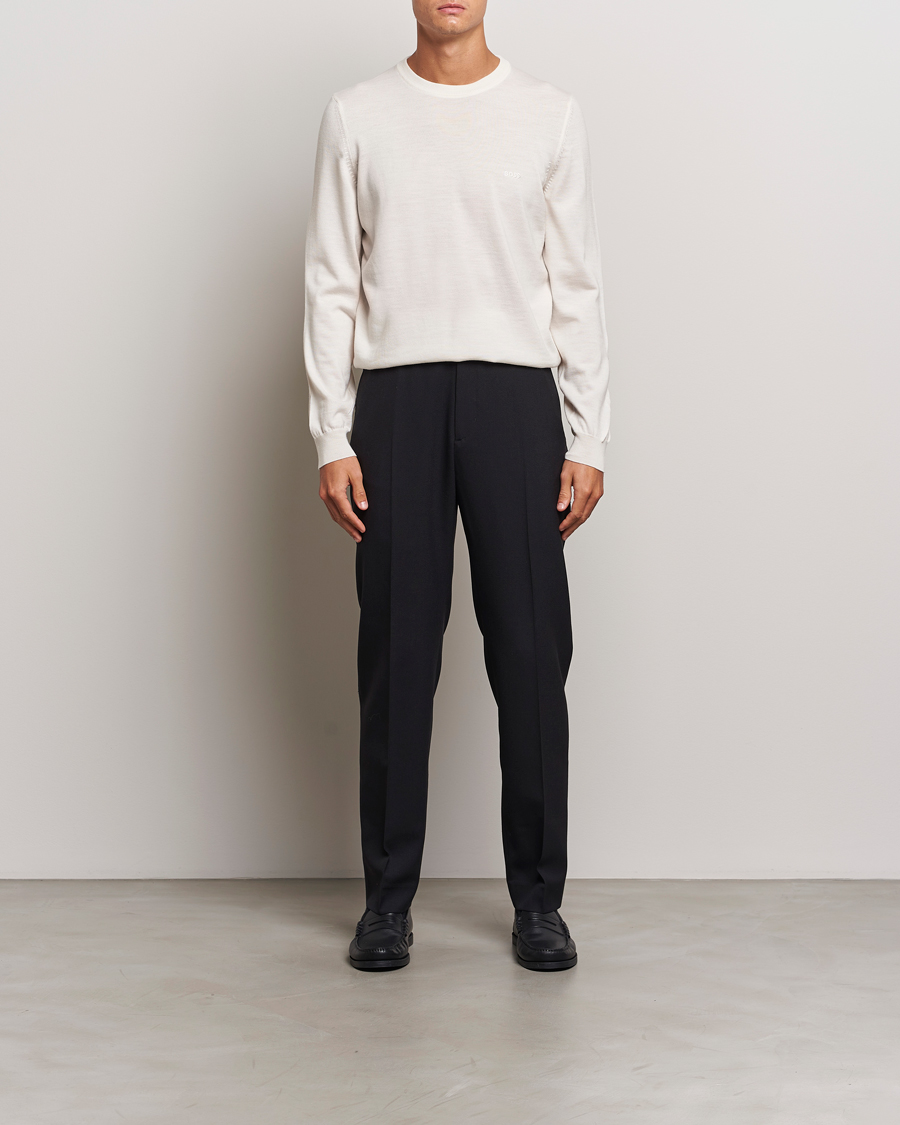 Herre | Trøjer | BOSS BLACK | Botto Merino Knitted Pullover Open White