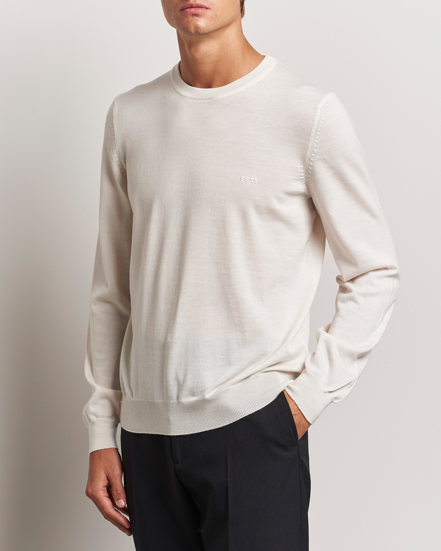 Herre | Trøjer | BOSS BLACK | Botto Merino Knitted Pullover Open White