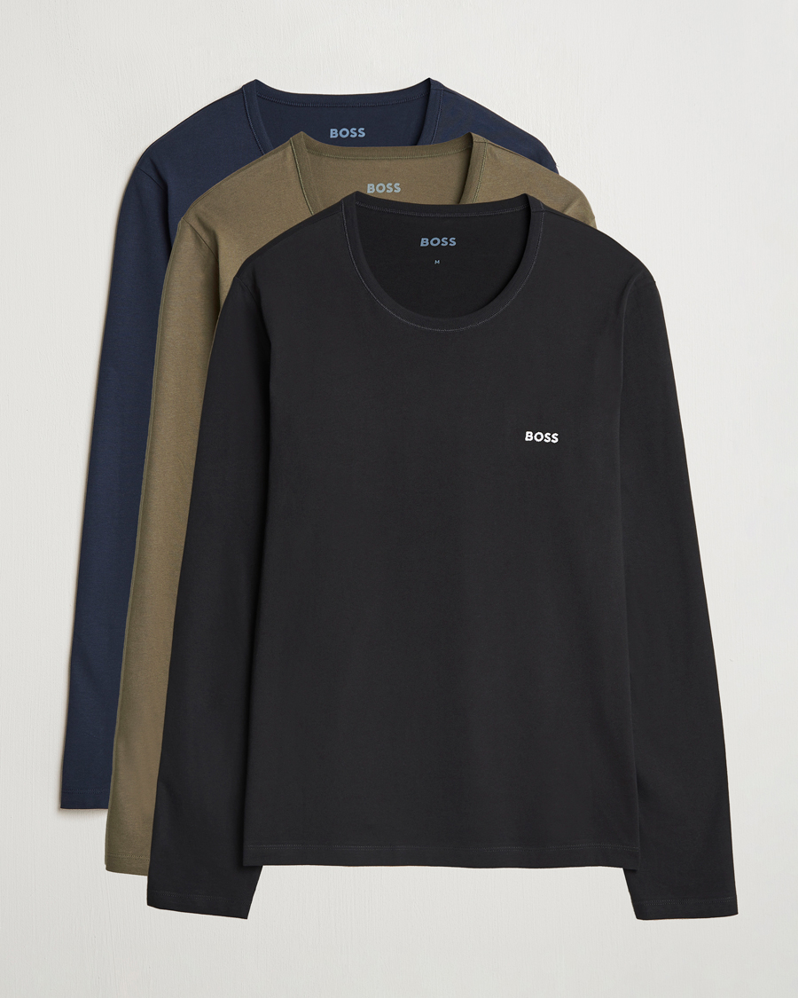Herre | T-Shirts | BOSS BLACK | 3-Pack Long Sleeve T-Shirt Navy/Green/Black