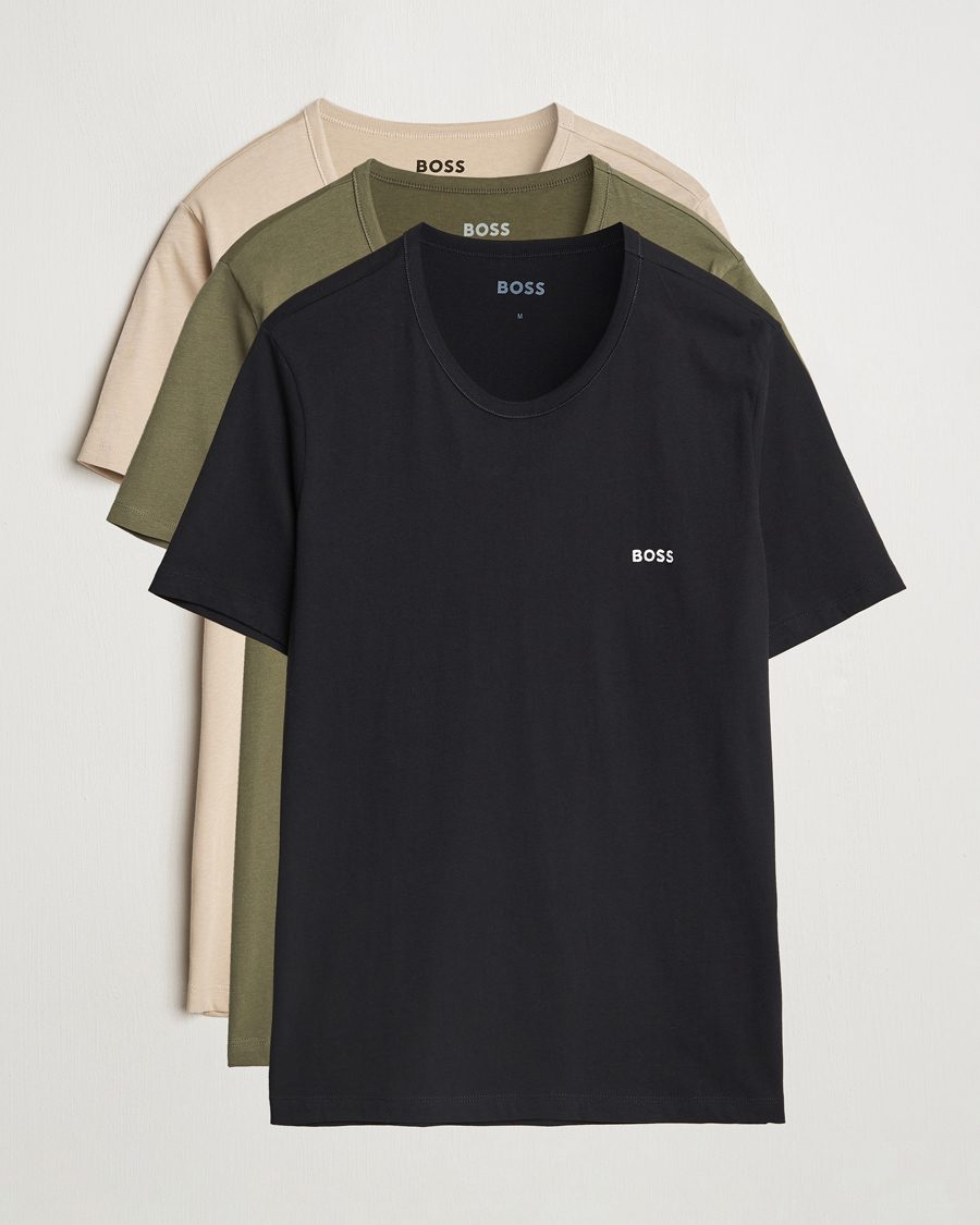 Herre | T-Shirts | BOSS BLACK | 3-Pack Crew Neck T-Shirt Beige/Black/Green