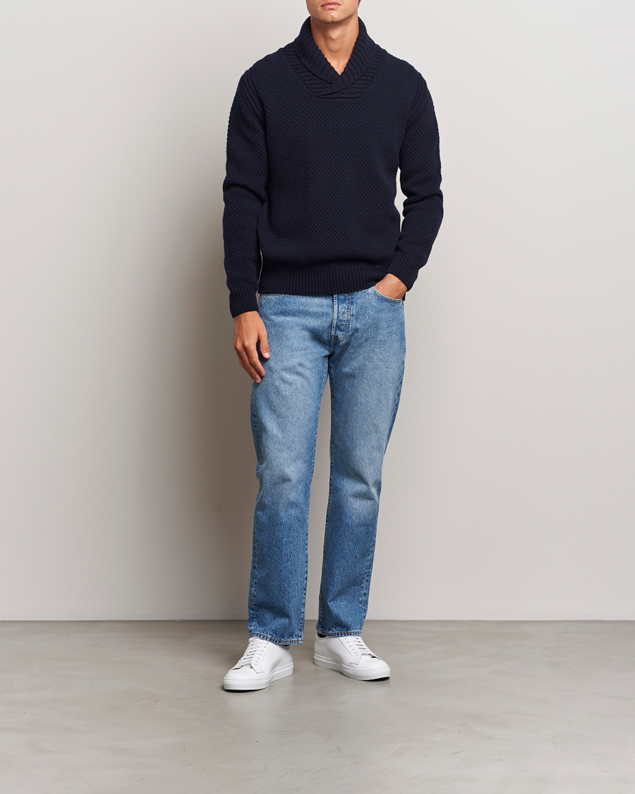 Herre | Trøjer | BOSS ORANGE | Amadon Knitted Shawl Collar Sweater Dark Blue