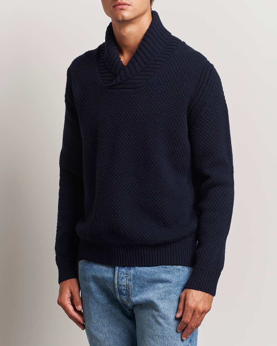 Herre | Trøjer | BOSS ORANGE | Amadon Knitted Shawl Collar Sweater Dark Blue