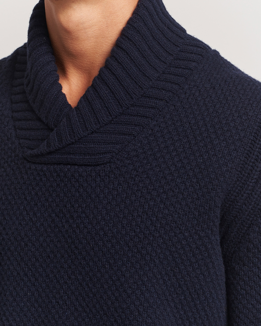 Herre | Trøjer | BOSS ORANGE | Amadon Knitted Shawl Collar Sweater Dark Blue