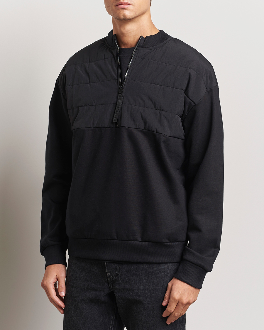 Herre | Trøjer | HUGO | Detechsom Hybrid Half Zip Black