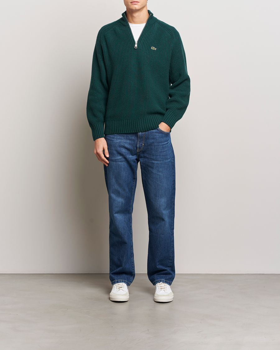 Herre | Trøjer | Lacoste | Heavy Knitted Wool Half Zip Sinople