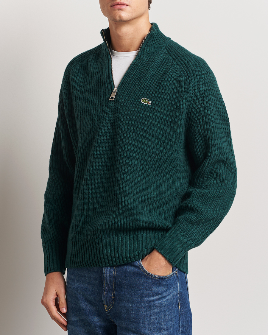 Herre | Trøjer | Lacoste | Heavy Knitted Wool Half Zip Sinople