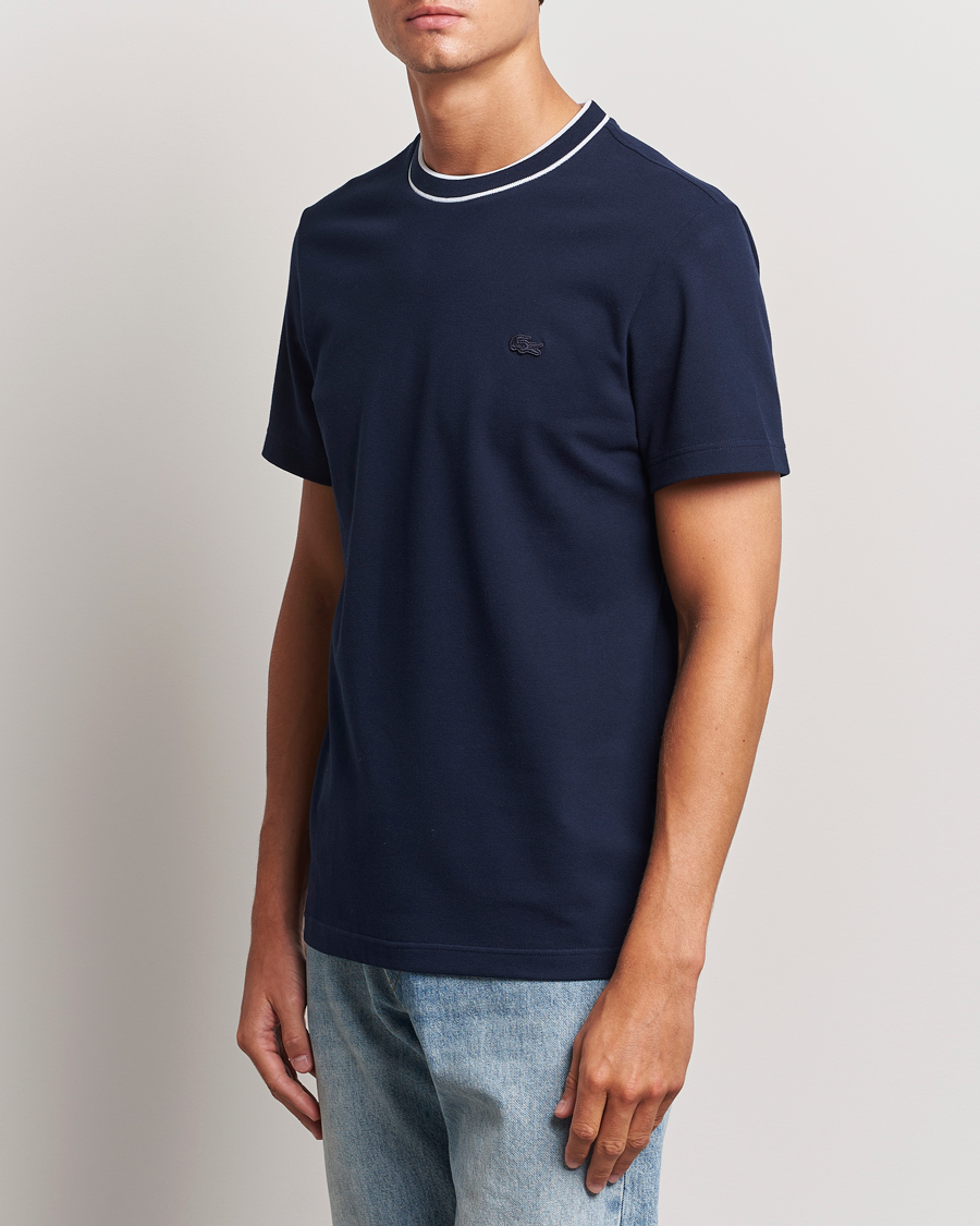 Herre | T-Shirts | Lacoste | Contrast Rib Piqué T-Shirt Navy Blue