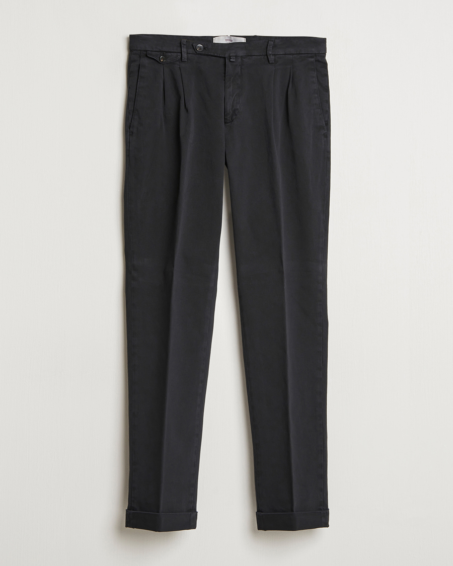 Herre | Bukser | Briglia 1949 | Easy Fit Pleated Cotton Stretch Chino Black