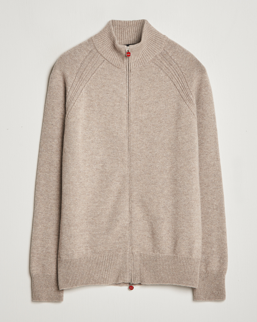 Herre | Trøjer | Kiton | Cashmere Raglan Full Zip Beige