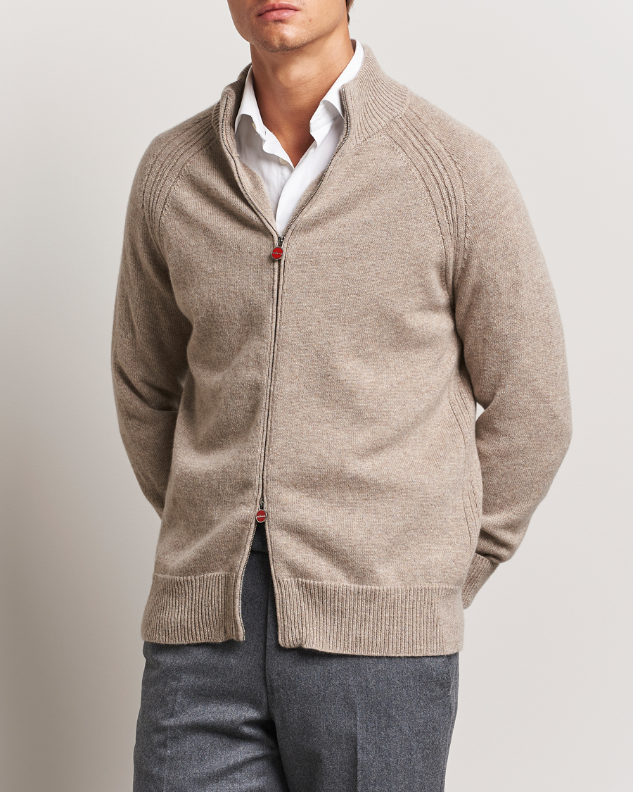 Herre | Trøjer | Kiton | Cashmere Raglan Full Zip Beige