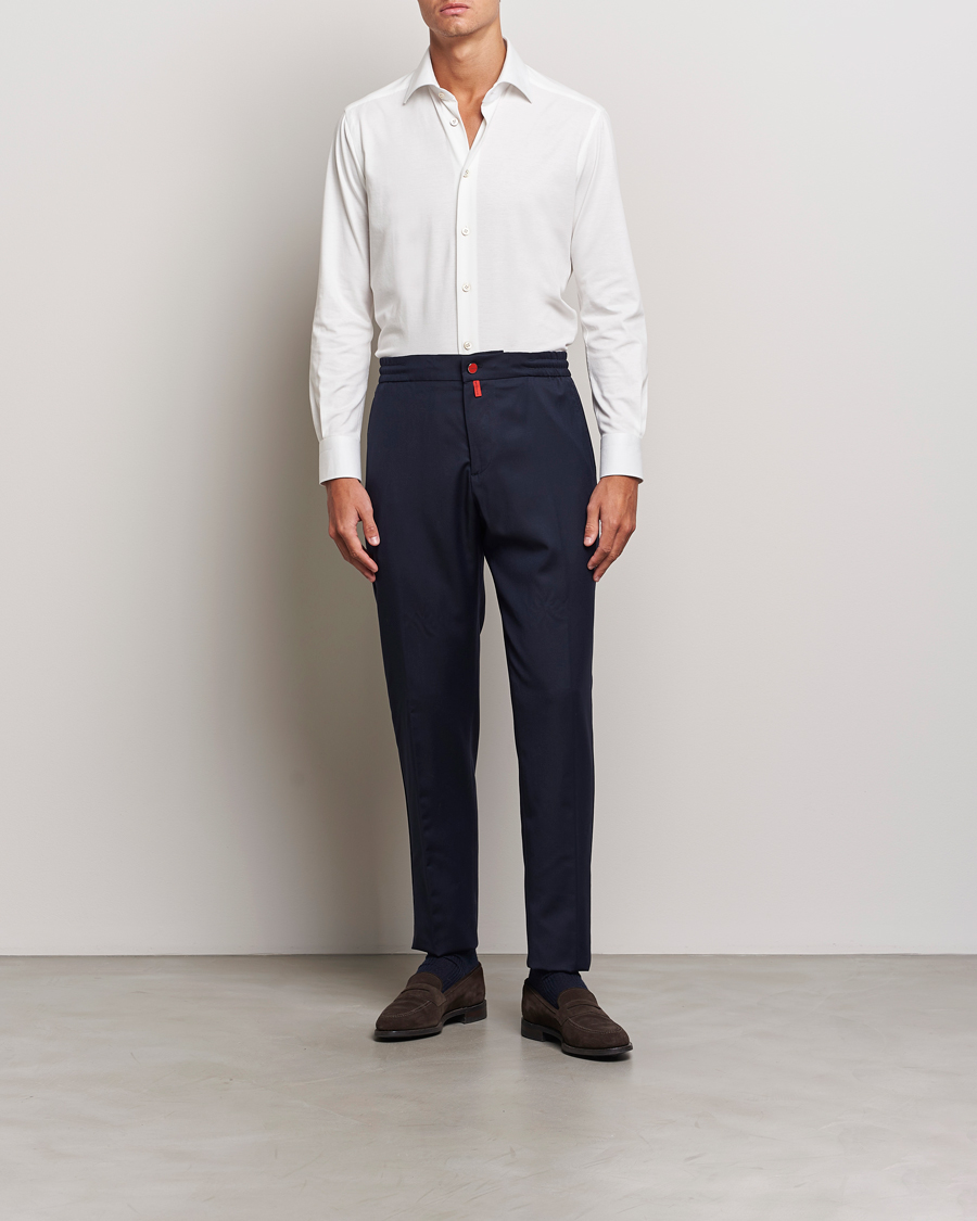 Herre | Bukser | Kiton | Wool Stretch Drawstring Trousers Navy