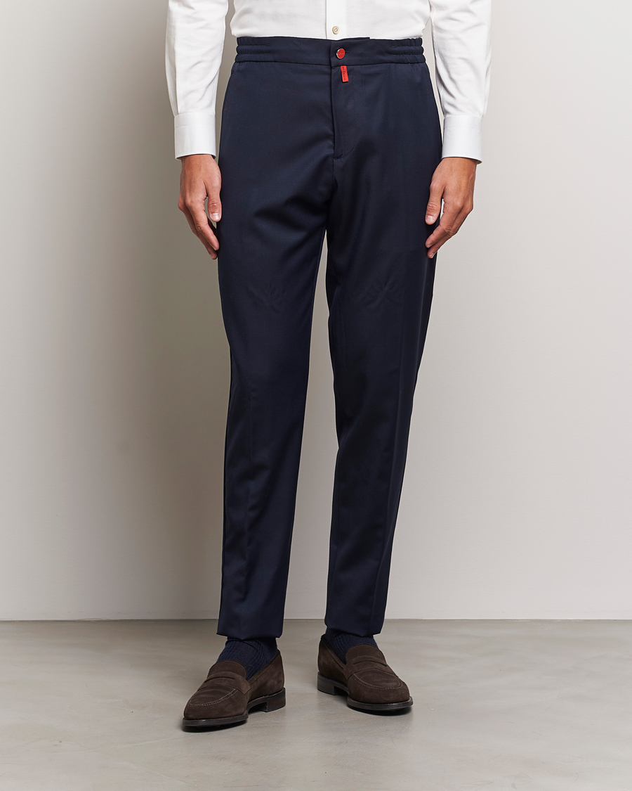 Herre | Bukser | Kiton | Wool Stretch Drawstring Trousers Navy