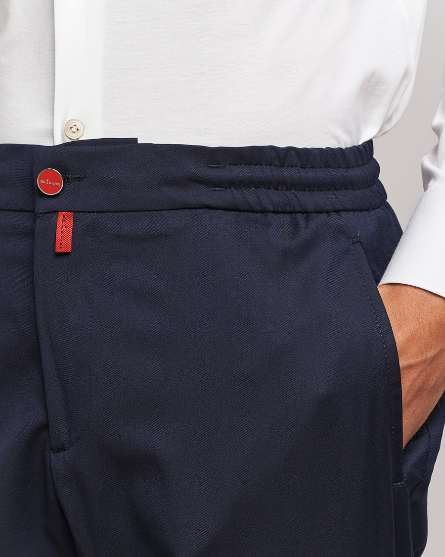 Herre | Bukser | Kiton | Wool Stretch Drawstring Trousers Navy
