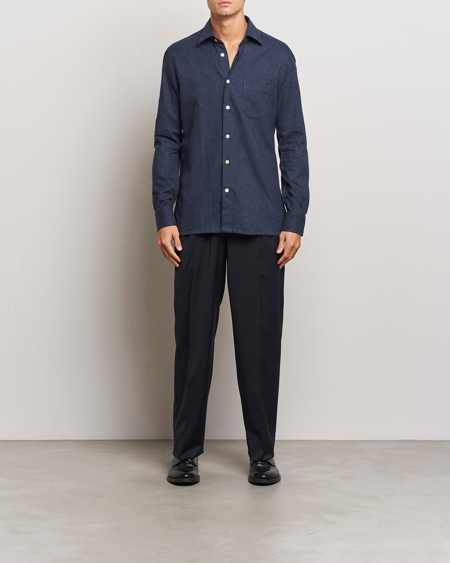 Herre | Skjorter | Kiton | Soft Flannel Sport Shirt Navy