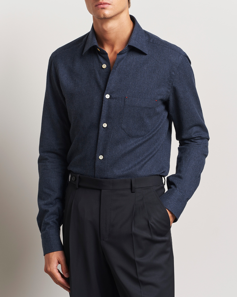 Herre | Skjorter | Kiton | Soft Flannel Sport Shirt Navy