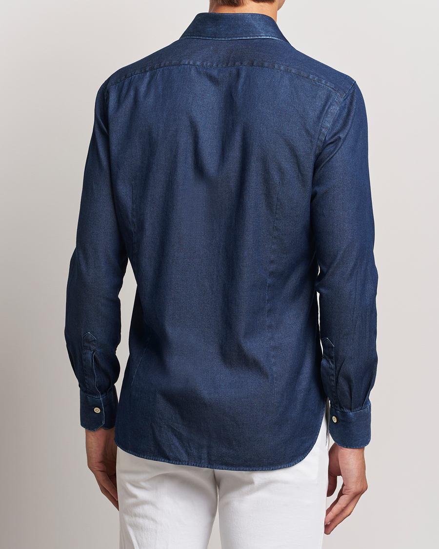 Herre | Skjorter | Kiton | Stretch Denim Cut Away Shirt Blue Indigo