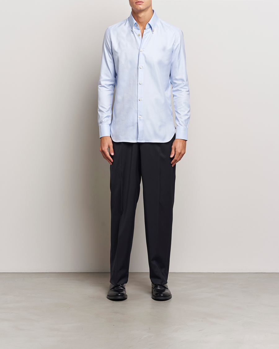 Herre | Skjorter | Kiton | Slim Fit Button Down Oxford Shirt Light Blue