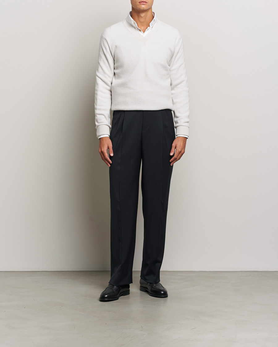 Herre | Trøjer | Brioni | Rib Cashmere V-Neck Sweater Light Grey