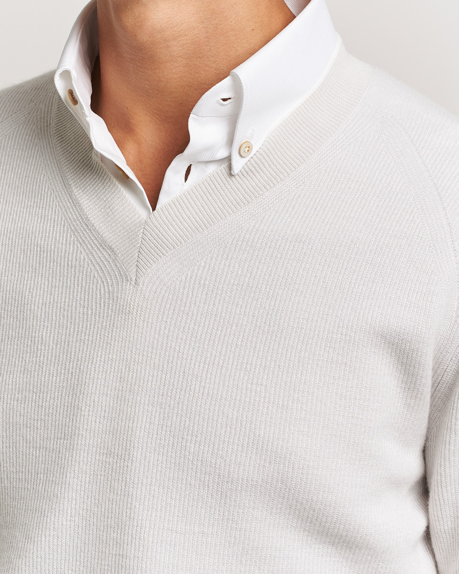 Herre | Trøjer | Brioni | Rib Cashmere V-Neck Sweater Light Grey