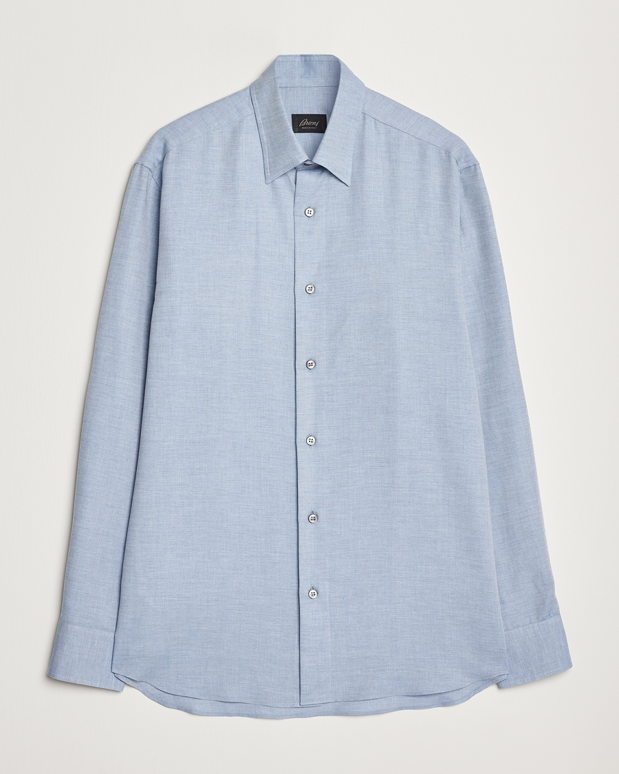 Herre | Skjorter | Brioni | Cotton/Cashmere Flannel Shirt Light Blue