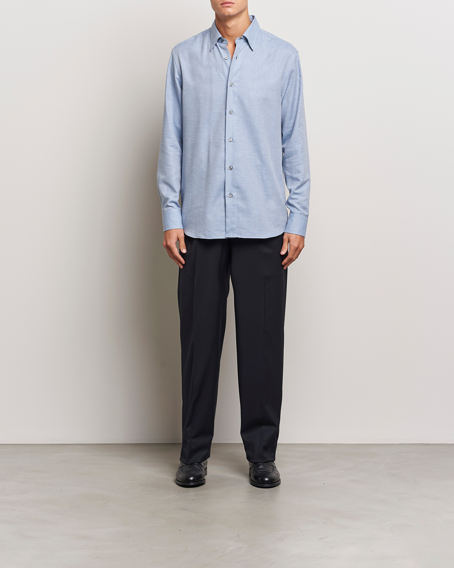 Herre | Skjorter | Brioni | Cotton/Cashmere Flannel Shirt Light Blue