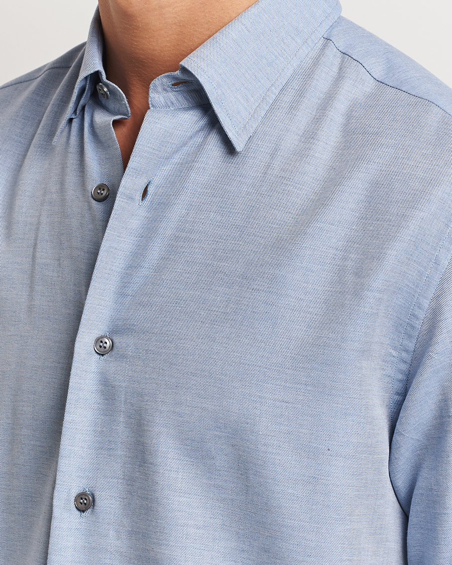 Herre | Skjorter | Brioni | Cotton/Cashmere Flannel Shirt Light Blue