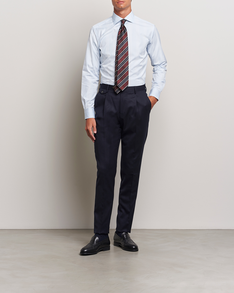 Herre | Skjorter | Brioni | Slim Fit Striped Dress Shirt Light Blue