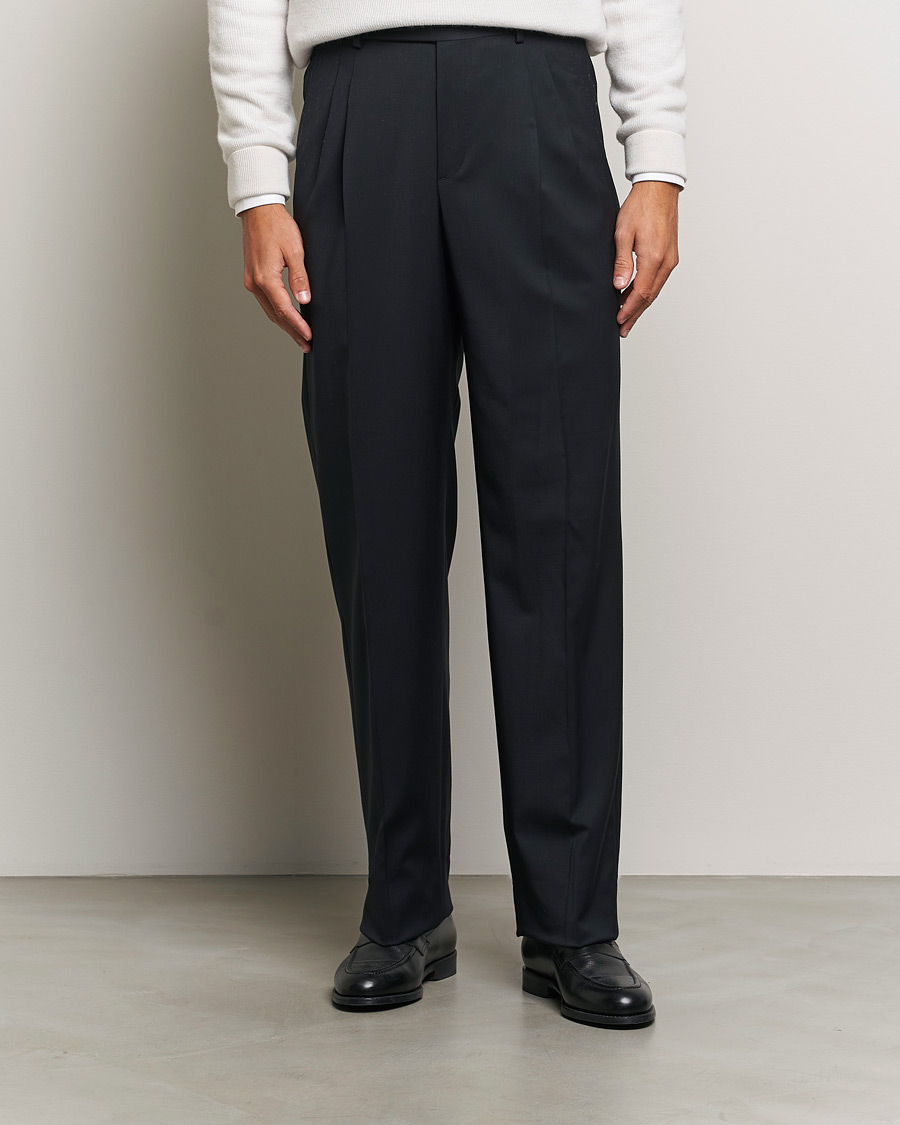 Herre | Bukser | Brioni | Pleated Wool Trousers Navy