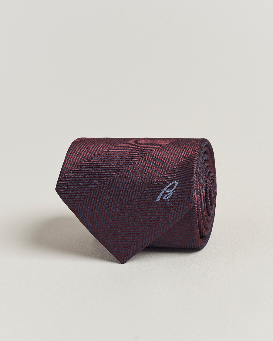 Herre | Brioni Herringbone Silk Tie Burgundy | Brioni | Herringbone Silk Tie Burgundy
